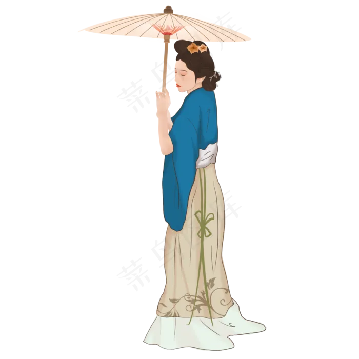 仕女图古风撑伞女子素材(2000X2000(DPI:300))psd模版下载