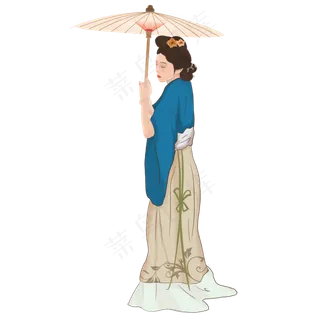 仕女图古风撑伞女子素材