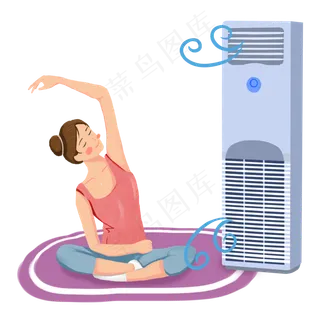 大暑女孩在家做瑜伽训练素材