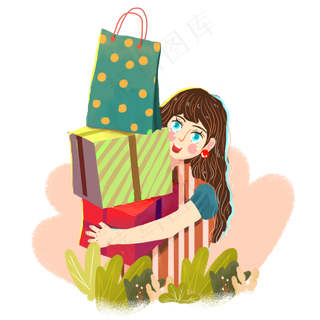618狂欢购物女孩png素材