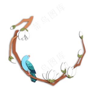 花鸟边框玉兰枝头,免抠元素