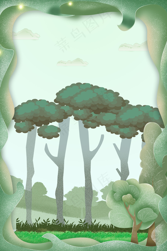 清新剪纸五一旅行背景