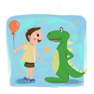 六一儿童节小朋友和大玩偶手绘海