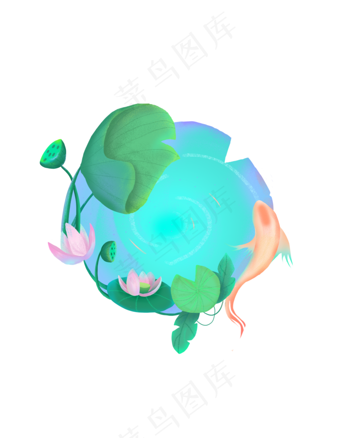 免扣卡通荷花鲤鱼