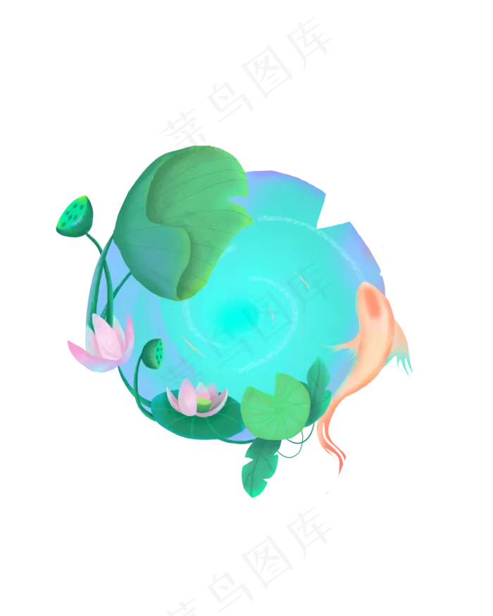 免扣卡通荷花鲤鱼(2000X2500(DPI:299))psd模版下载