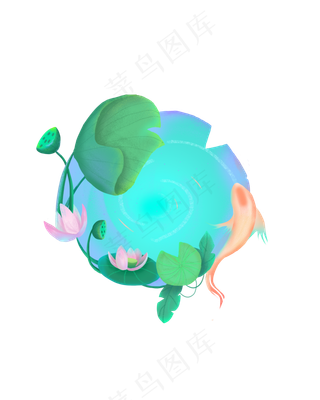 免扣卡通荷花鲤鱼