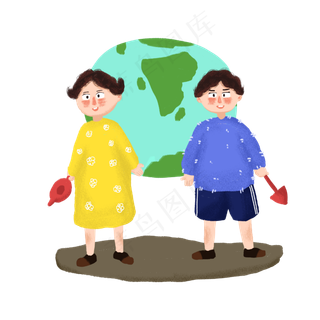 植树节情侣爱护地球手绘人物PNG