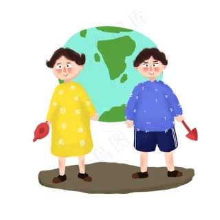 植树节情侣爱护地球手绘人物PNG