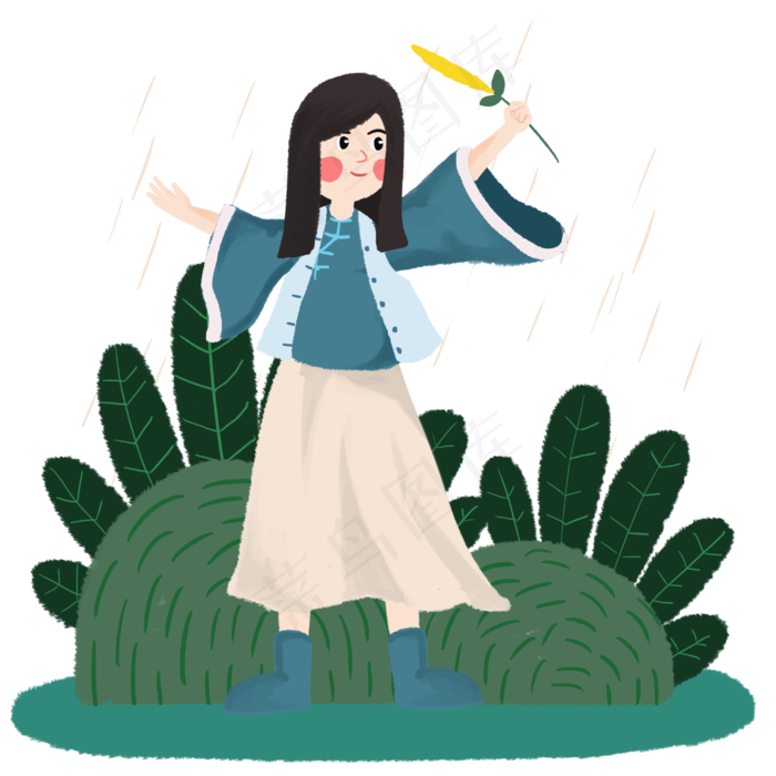 清明雨中的女孩人物