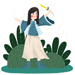 清明雨中的女孩人物