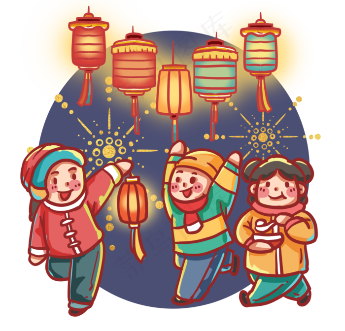 小孩子开心逛庙会,免抠元素(2082X2000(DPI:300))psd模版下载
