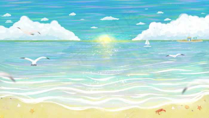 蓝色治愈夏日立夏大海小清新背景配图