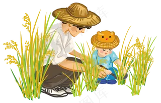 立秋秋收时节爸爸带儿子参加亲子,免抠元素