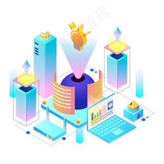 25D商务人工智能大数据半立体矢量,免抠元素