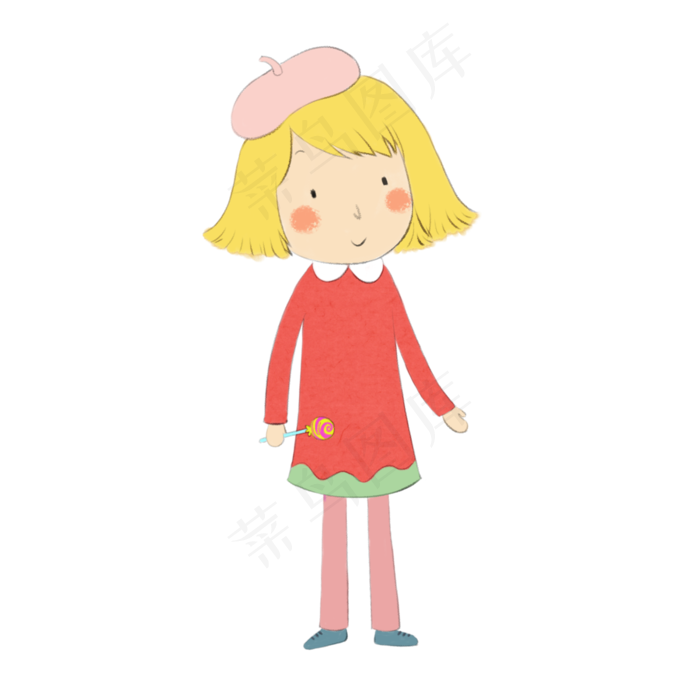 儿童节红色手绘卡通小女孩(3000X3000(DPI:300))psd模版下载