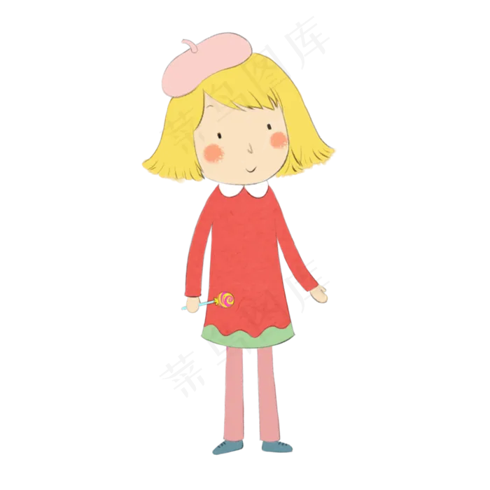儿童节红色手绘卡通小女孩(3000X3000(DPI:300))psd模版下载