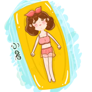 手绘夏天小暑节气泳池游泳可爱女