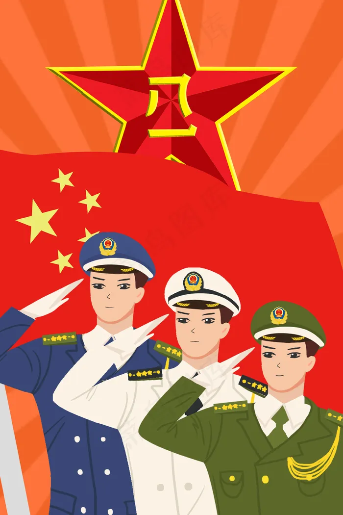 八一建军节之三军(3545*5315px 300 dpi )psd模版下载