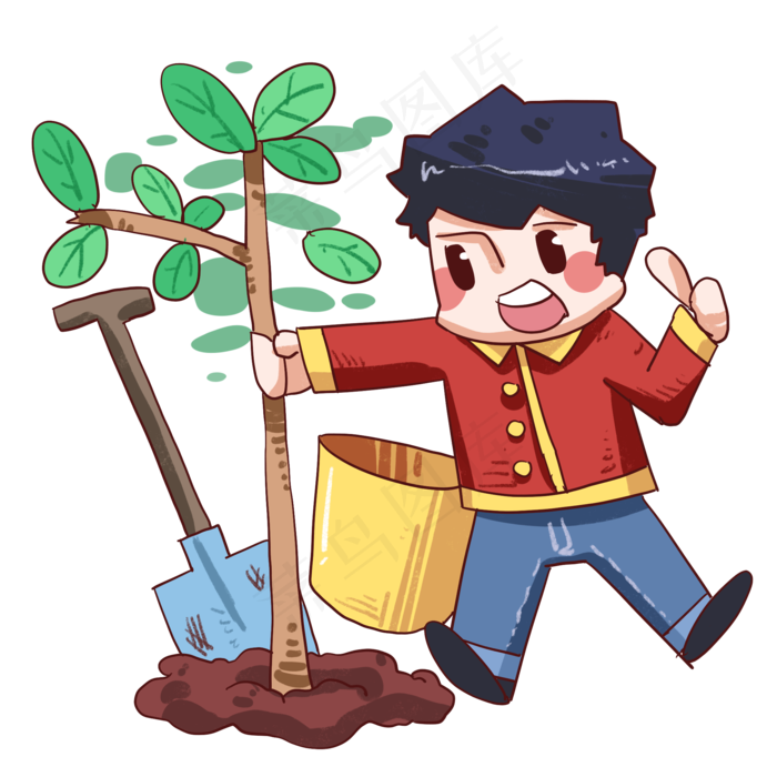 植树节人物手绘插画