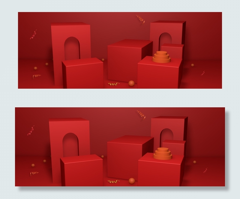 红色礼物台柱彩带背景