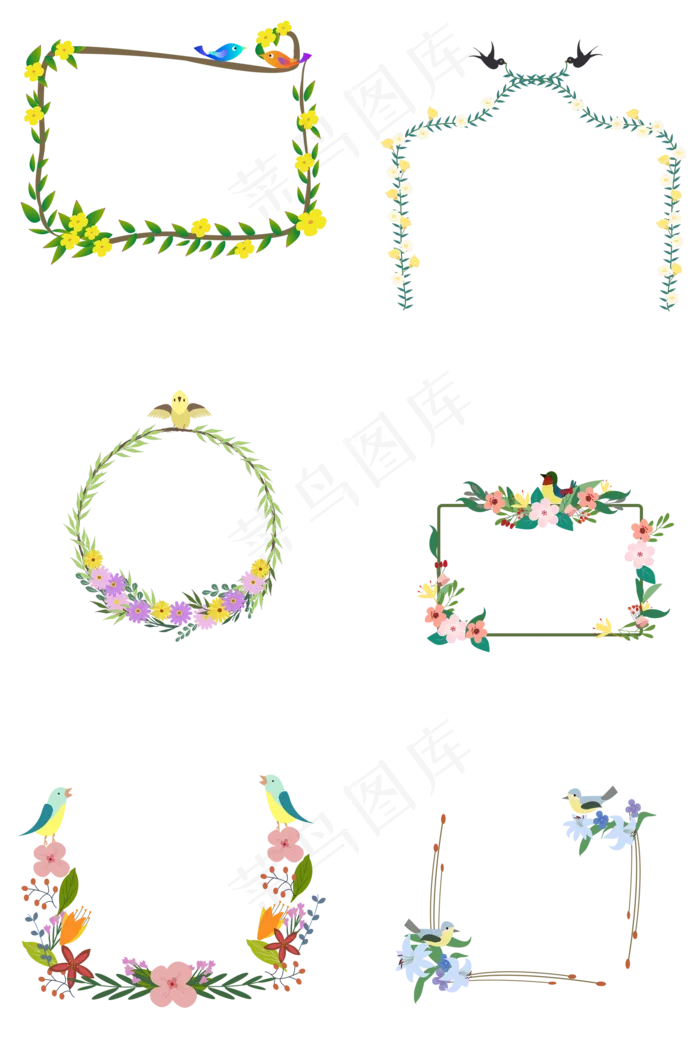 春天花鸟主题边框,免抠元素(2000X3020(DPI:300))psd模版下载