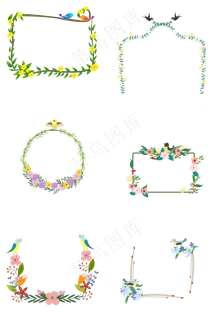 春天花鸟主题边框,免抠元素