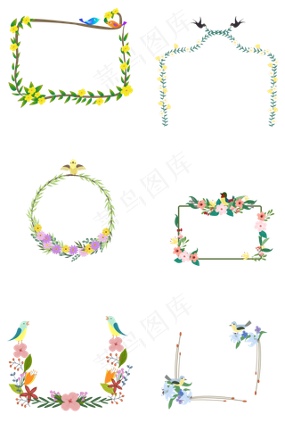 春天花鸟主题边框,免抠元素