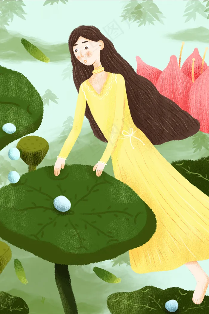 立夏卡通荷花女孩