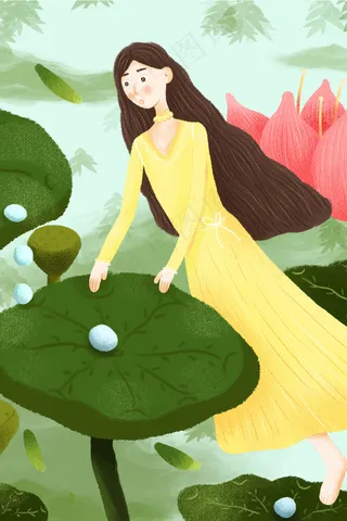 立夏卡通荷花女孩