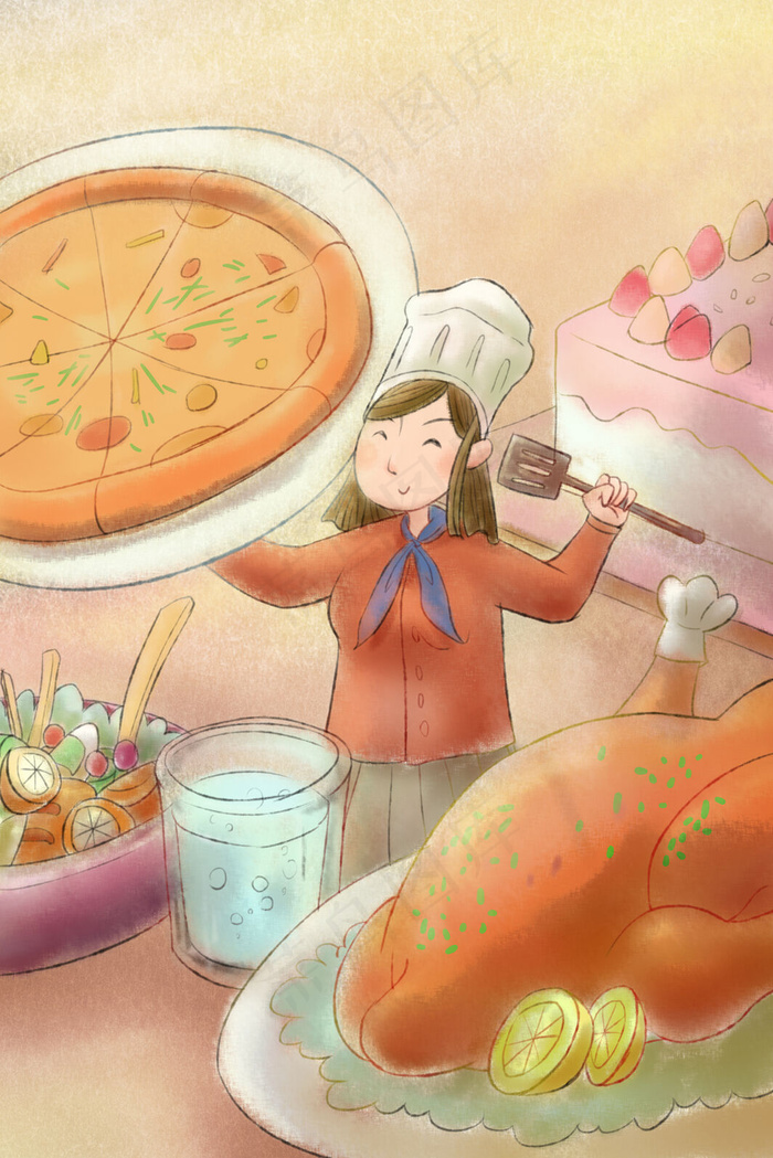 卡通手绘风职业人物厨师配图