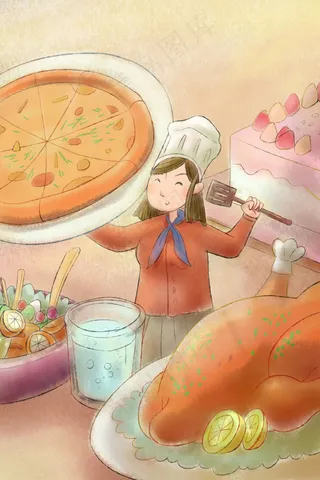 卡通手绘风职业人物厨师配图