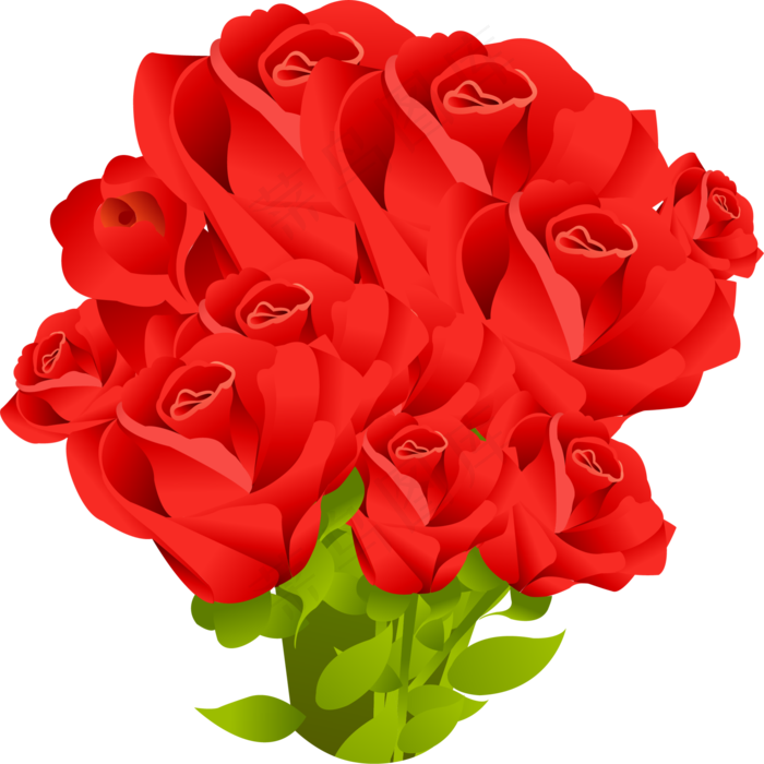 玫瑰花束卡通风格(2000*2000px 300 dpi )ai矢量模版下载