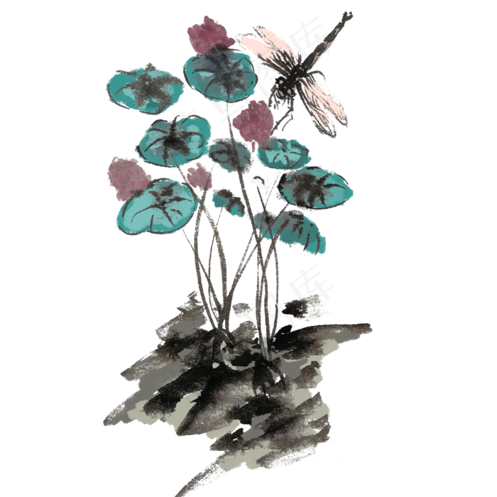 水墨风蜻蜓手绘插画