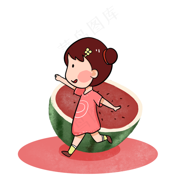 夏天降温大西瓜手绘插画