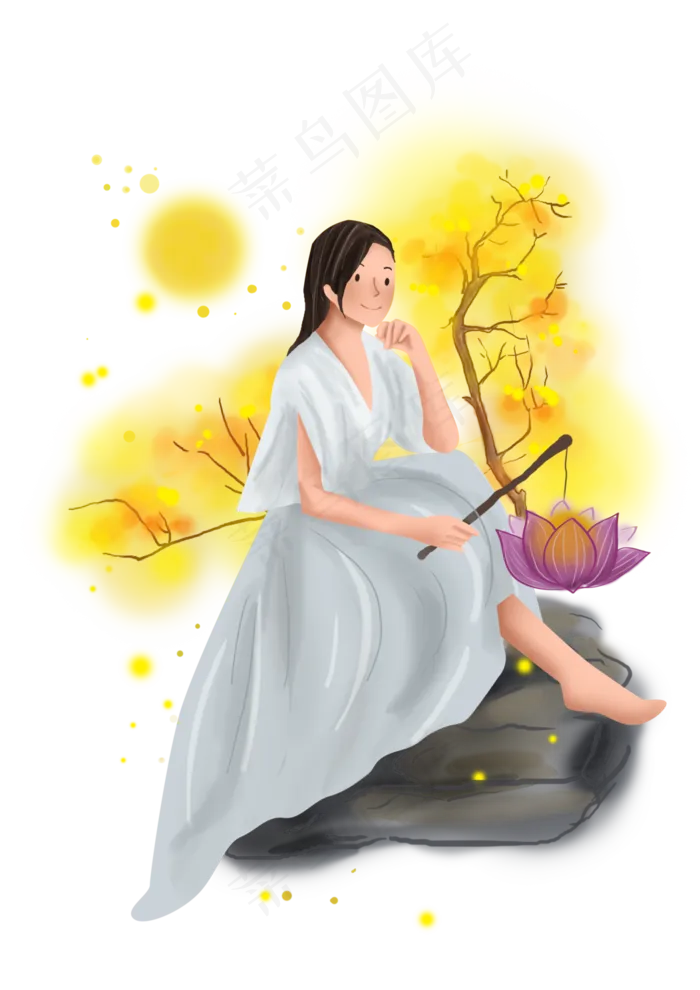 中秋节桂花树下的女孩,免抠元素(3508X4961(DPI:300))psd模版下载