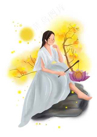 中秋节桂花树下的女孩,免抠元素