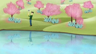 春天卡通小清新樱花季节赏花踏青配图