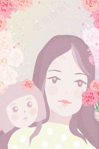母亲节肌理风女孩送康乃馨给母亲配图