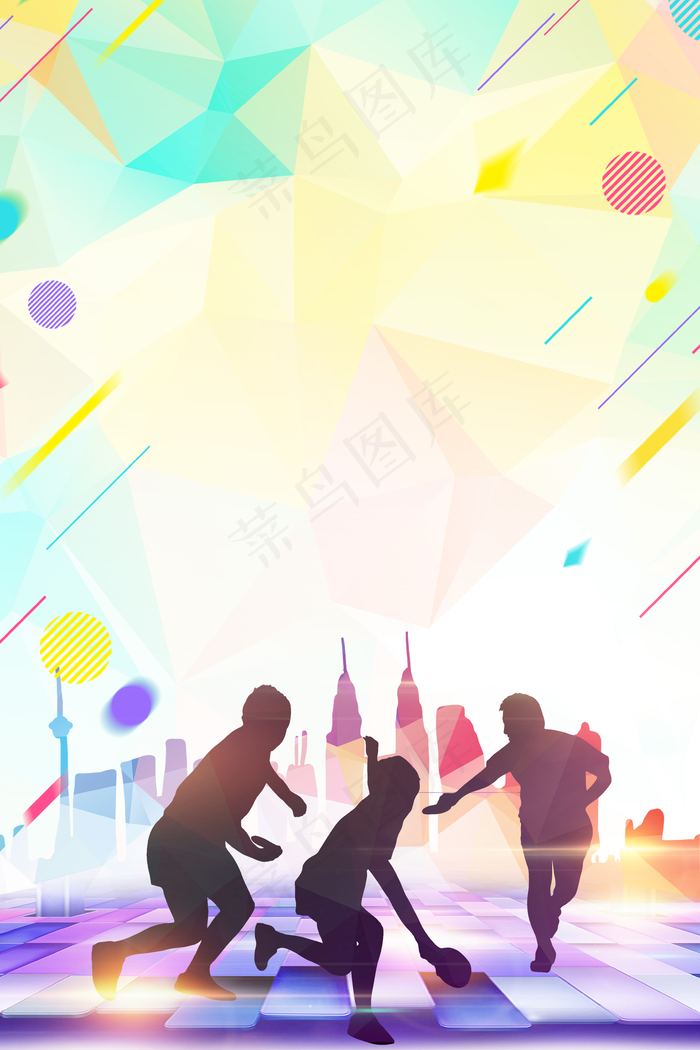 创意简约城市乒乓球剪影背景合成