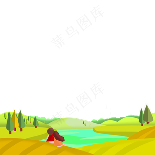 风景春天湖水恋人装饰边框底框绿