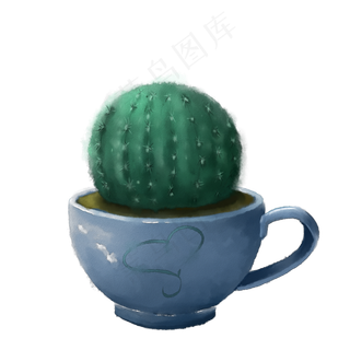 水墨植物水彩植物盆栽仙人掌手绘,免抠元素