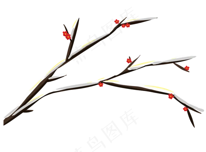 冬季落雪的梅花枝,免抠元素