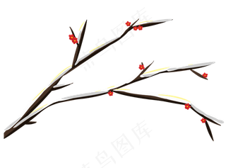 冬季落雪的梅花枝,免抠元素