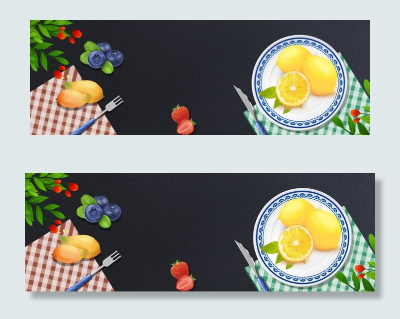 清新水果蓝色banner(1200*406px 	       )psd模版下载