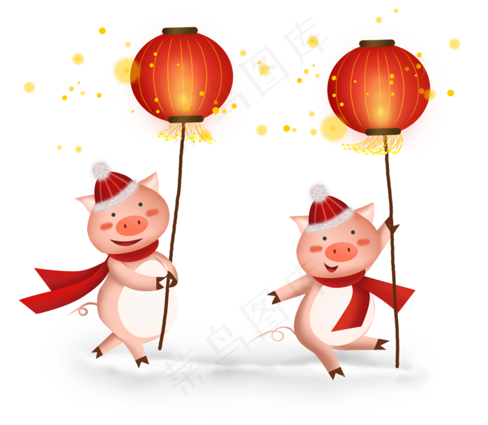 2019猪年夜晚拿灯笼的小猪,免抠元素