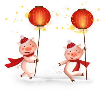 2019猪年夜晚拿灯笼的小猪,免抠元素