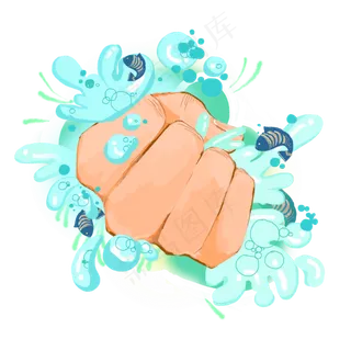 手创意浪花鱼幻想PNG