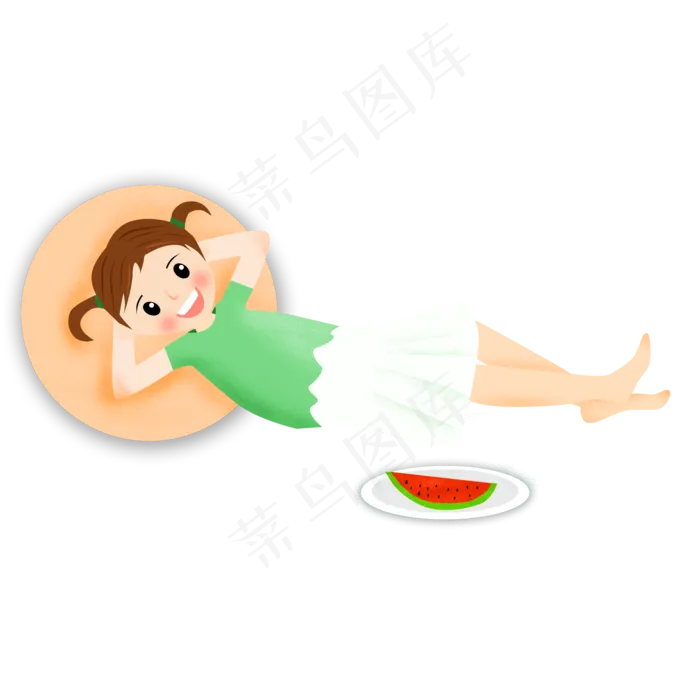 大暑女孩躺着西瓜元素(2000X2000(DPI:300))psd模版下载