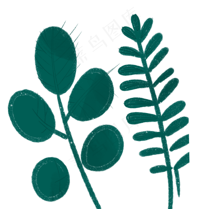 两片绿色的枝叶植物(2000X2000(DPI:300))psd模版下载