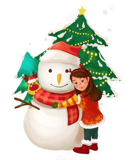 圣诞快乐雪人抱抱,免抠元素